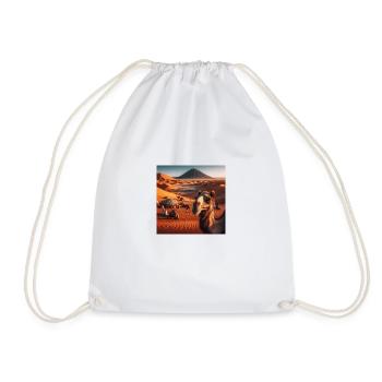 true camel in a desert A8 - Drawstring Bag - white - Front