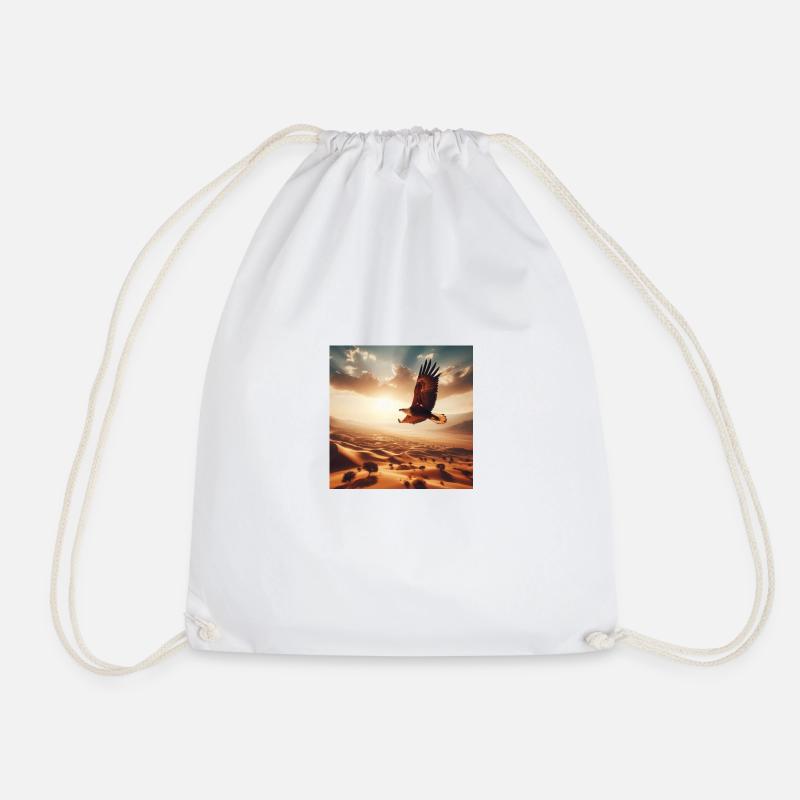 A majestic eagle soaring above the desert A - Drawstring Bag - white