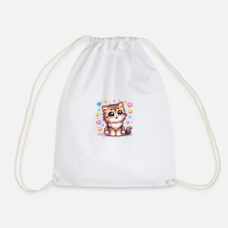 Cute kitten with big eyes and fluffy - Drawstring Bag - white