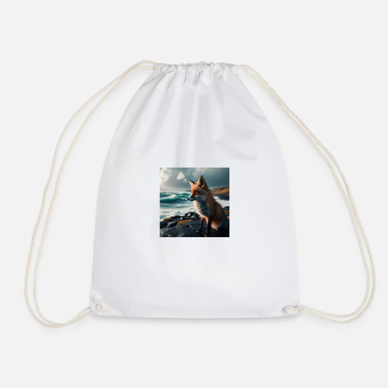 Fox by the sea - Drawstring Bag - white