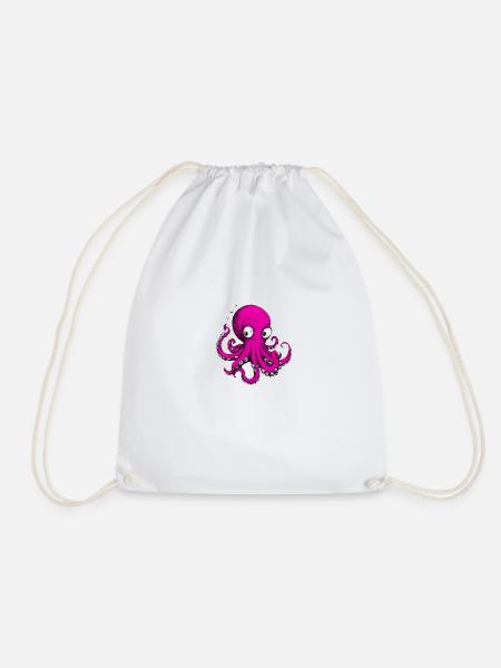 Octopus Drawing Pink - Drawstring Bag - white