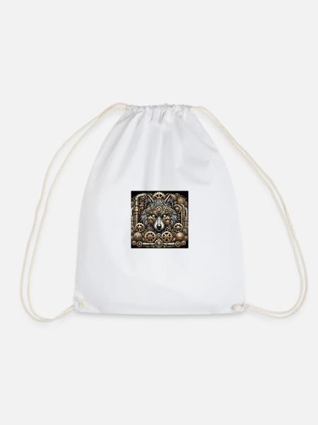 Mecha Wolf Steampunk Guardian - Drawstring Bag - white