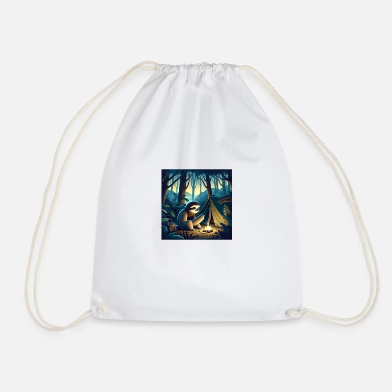 Sloth Wanderer Camping - Drawstring Bag - white