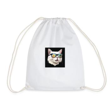 White Cat With Sunglasses Reflecting Tropical Sun - Turnbeutel - Weiß - Vorne