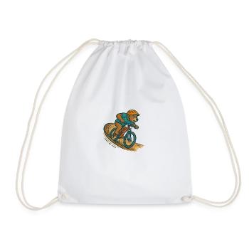 Bear in the berm – action-packed MTB cartoon style - Drawstring Bag - white - Front