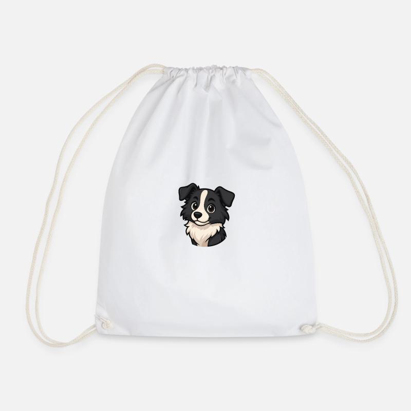 Border Collie Dog - Drawstring Bag - white