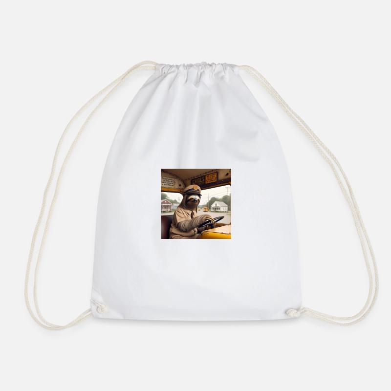 Sloth school bus tramp - Drawstring Bag - white
