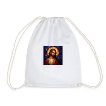 A stained glass digital painting depicts Jesus - Turnbeutel - Weiß - Vorne