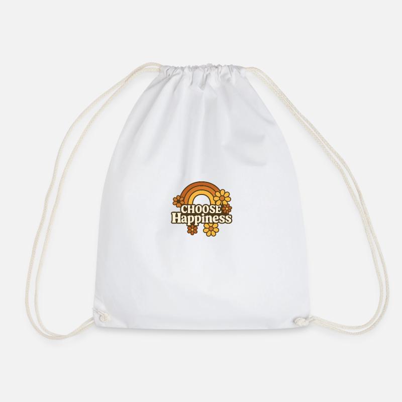 Choose Happiness – Retro Rainbow Energy - Drawstring Bag - white