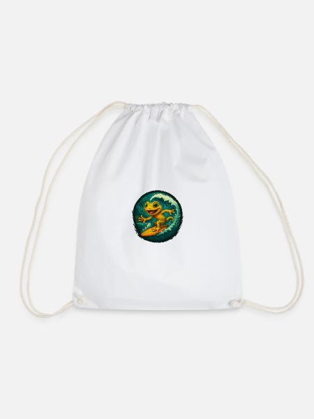 Surfing Gecko – Tropic Vibes - Drawstring Bag - white