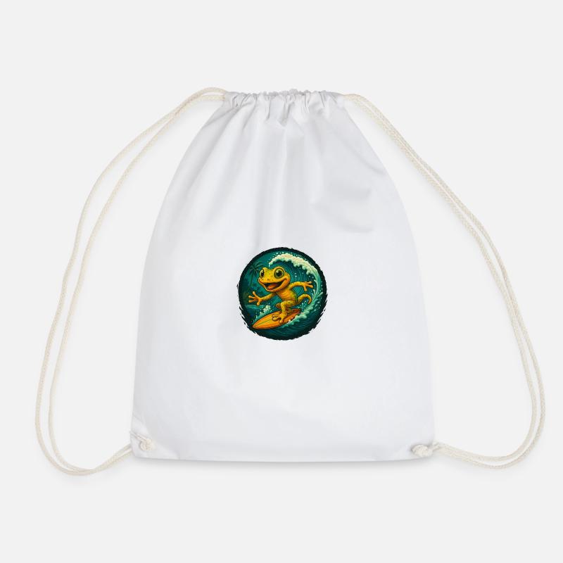 Surfing Gecko – Tropic Vibes - Drawstring Bag - white