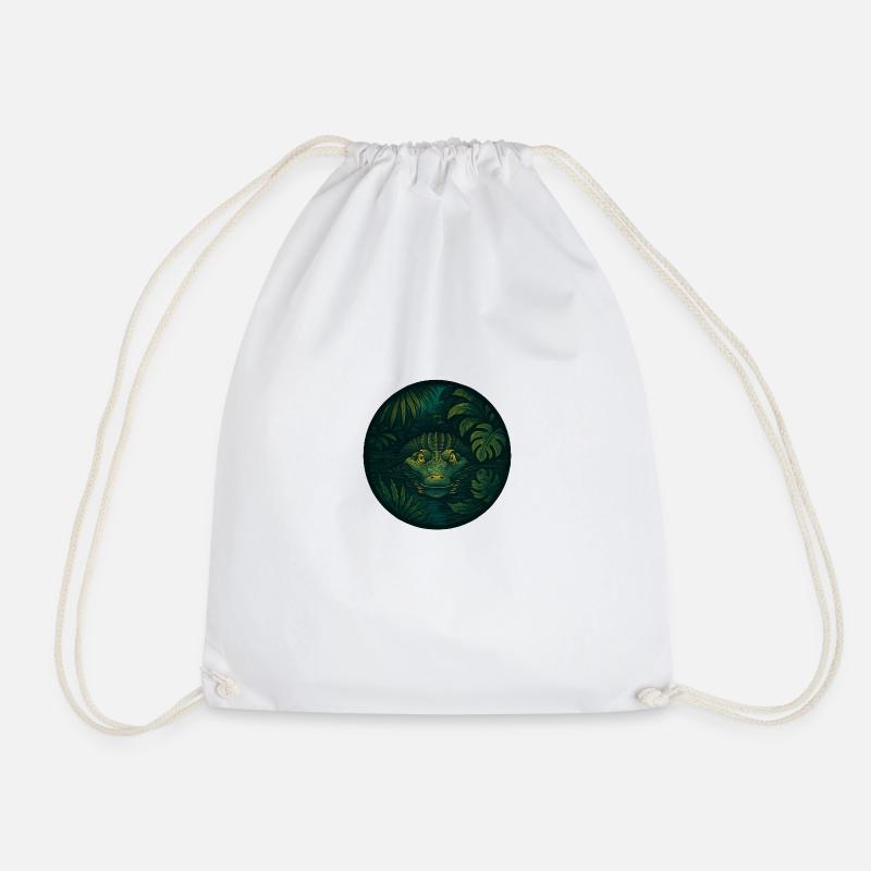 Swamp Watcher – Crocodile in the Jungle - Drawstring Bag - white