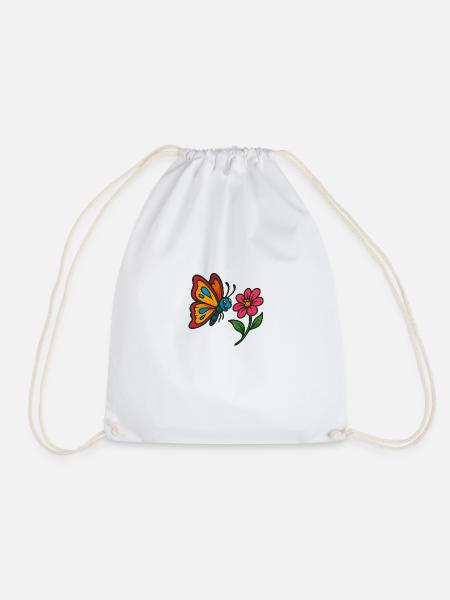 Rainbow Butterfly and Flower - Drawstring Bag - white