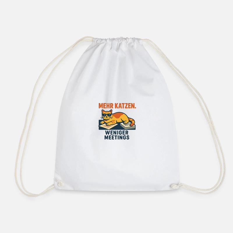 More cats. Fewer meetings - Drawstring Bag - white