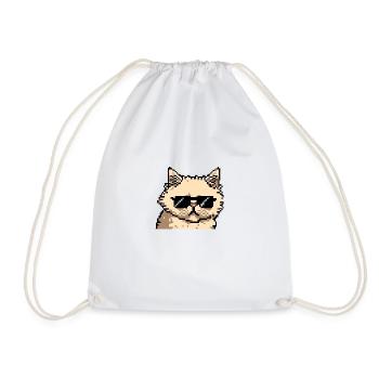 Perserkatze Negan mit Sonnenbrille in Pixelart - Turnbeutel - Weiß - Vorne