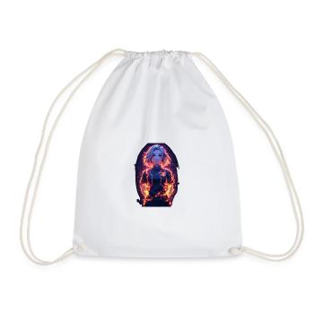 Fiery Woman Anime Style with Glowing Flames - Drawstring Bag - white - Front