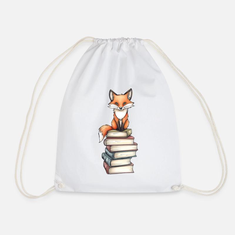 Fuchs auf Bücherstapel - Turnbeutel - Weiß