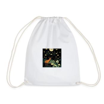 Deer in the forest at night - Drawstring Bag - white - Front