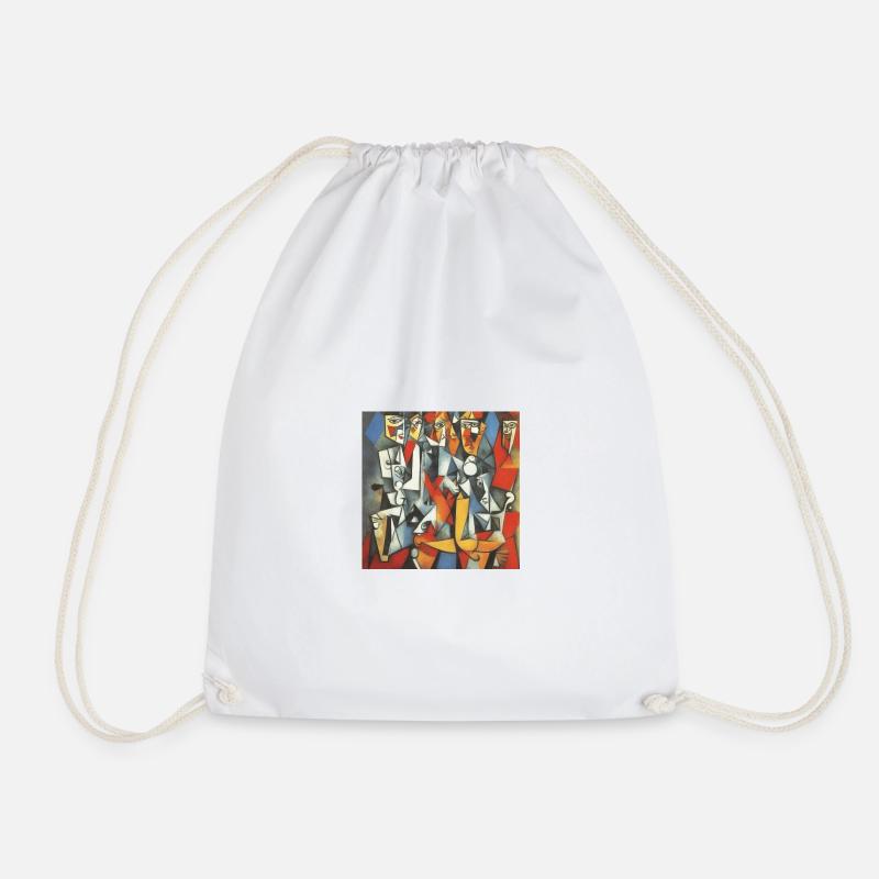 Cubist Portrait: Faces and Colors - Drawstring Bag - white