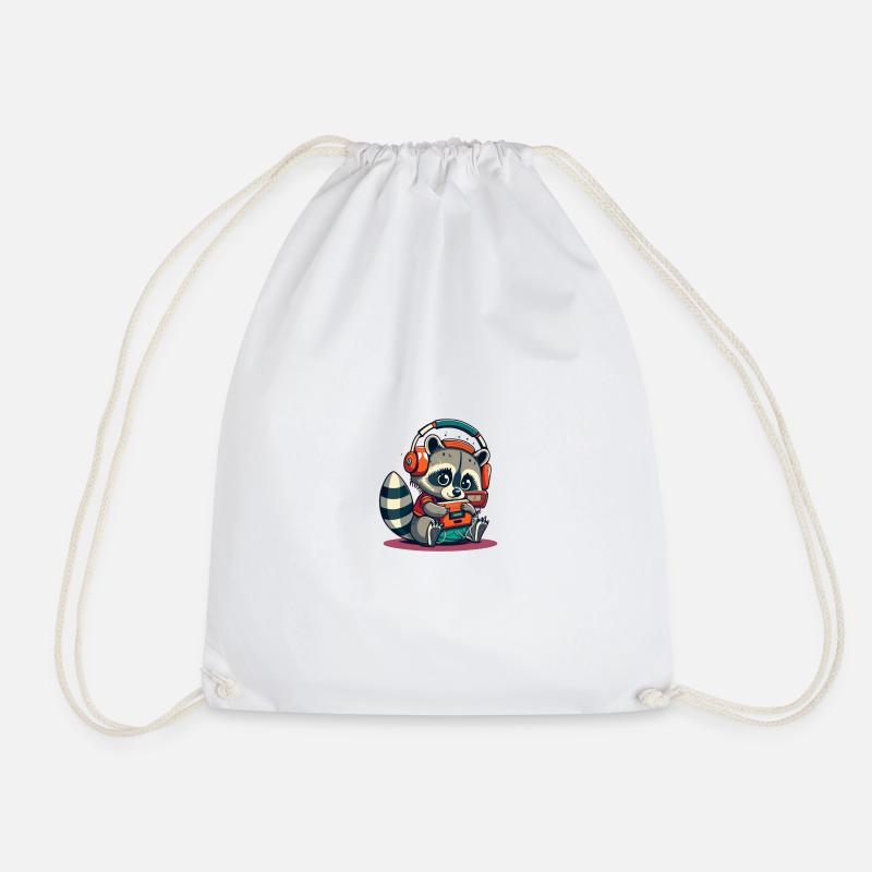 Raccoon Cassette Headphones - Drawstring Bag - white