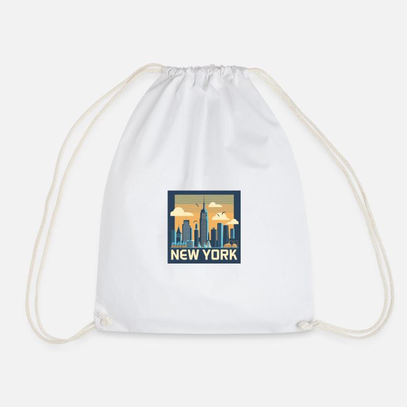 New York Skyline Retro Print - Drawstring Bag - white