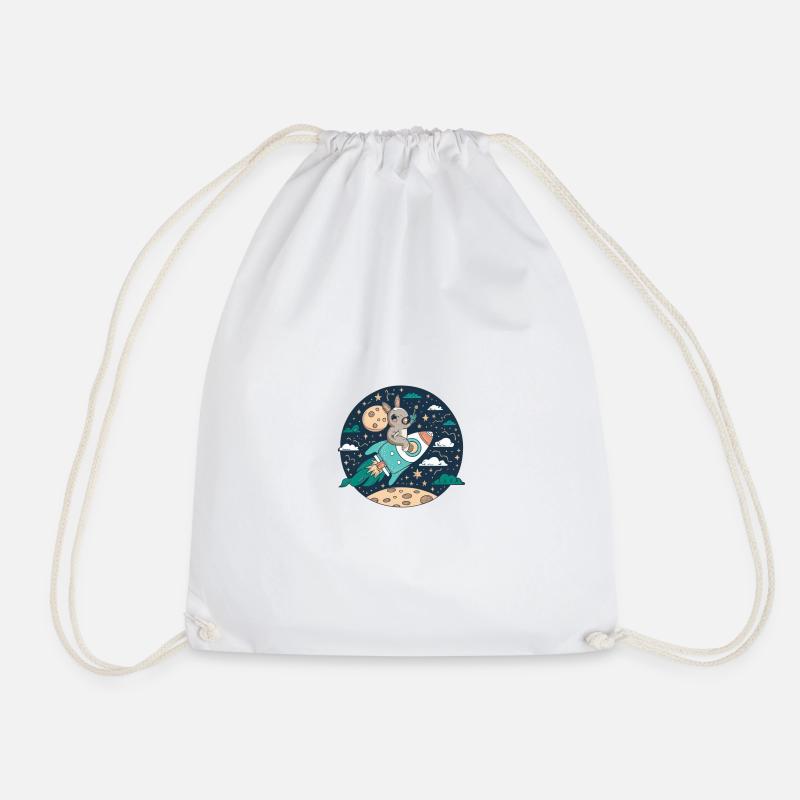 Moonbound Bunny Rocket - Drawstring Bag - white