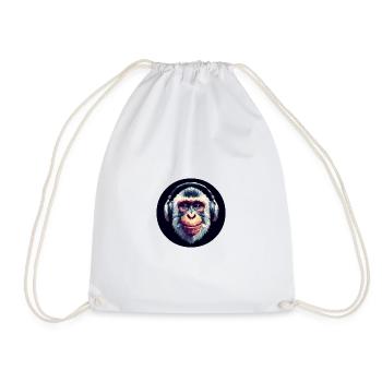 Cool monkey with headphones - Drawstring Bag - white - Front