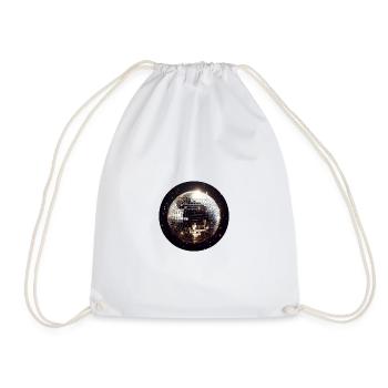 Round disco ball on black background - Drawstring Bag - white - Front