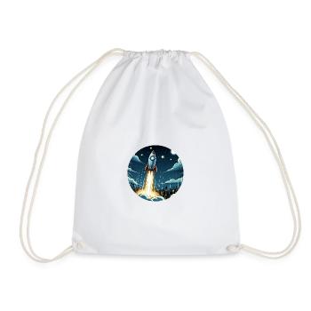 Cartoon rocket launches into space - Drawstring Bag - white - Front