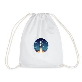 Lancement d’une fusée dans l’espace devant le ciel nocturne dans un style comique - Sac de sport léger - blanc - Devant