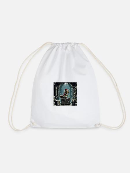 Winter Cat in Dungeon Magic - Drawstring Bag - white