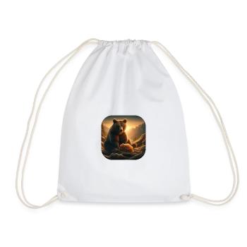 Brown bear sitting with bees honeycomb in nature - Drawstring Bag - white - Front
