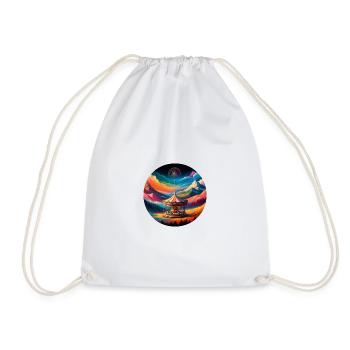 Colorful mountain landscape with carousel horses - Drawstring Bag - white - Front