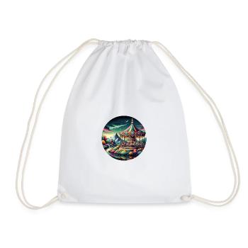 Fantasy world with mountains, carousel and horses - Drawstring Bag - white - Front