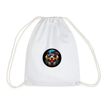 Golden Retriever Dog Rapper with Cap and Headphones - Drawstring Bag - white - Front