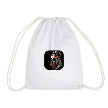 Beaver in Steampunk Outfit - Drawstring Bag - white - Front
