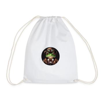 Frog in Steampunk Outfit - Drawstring Bag - white - Front