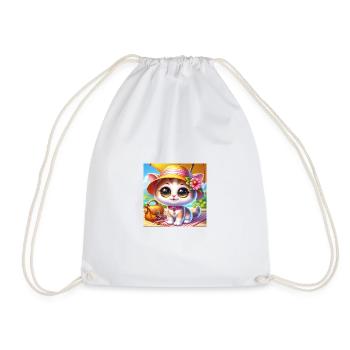 Chaton d’été mignon sur la plage avec un chapeau d’été - Sac de sport léger - blanc - Devant