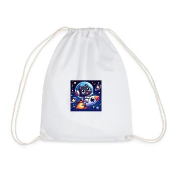 Cute space cat in space on a rocket - Drawstring Bag - white - Front