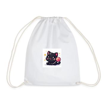 Sweet Kitty noir avec une sucette et des étoiles - Sac de sport léger - blanc - Devant
