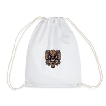 Ornate Skull Circle with Roses - Drawstring Bag - white - Front
