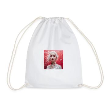 belle fille japonaise sur fond rouge avec des poissons - Sac de sport léger - blanc - Devant