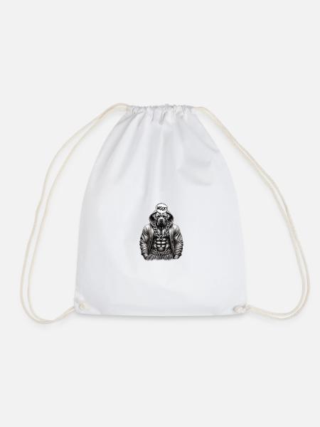 Muscular dog in hoodie with chain - Drawstring Bag - white