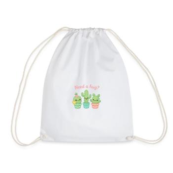 Cute Cacti "Need a Hug?" - Drawstring Bag - white - Front