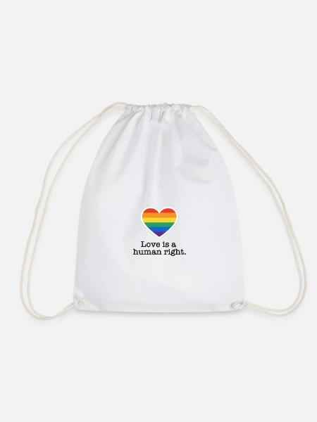Love is a Human Right – Pride Heart - Drawstring Bag - white