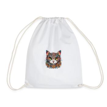 Cat in colorful tattoo style - Drawstring Bag - white - Front