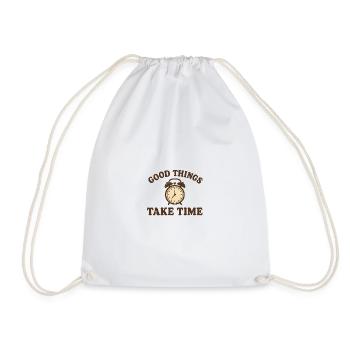Patience Retro Saying – Good Things Take Time Clock - Drawstring Bag - white - Front