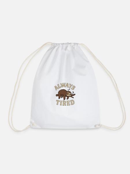 Always Tired – Sleeping Sloth on a Branch - Drawstring Bag - white
