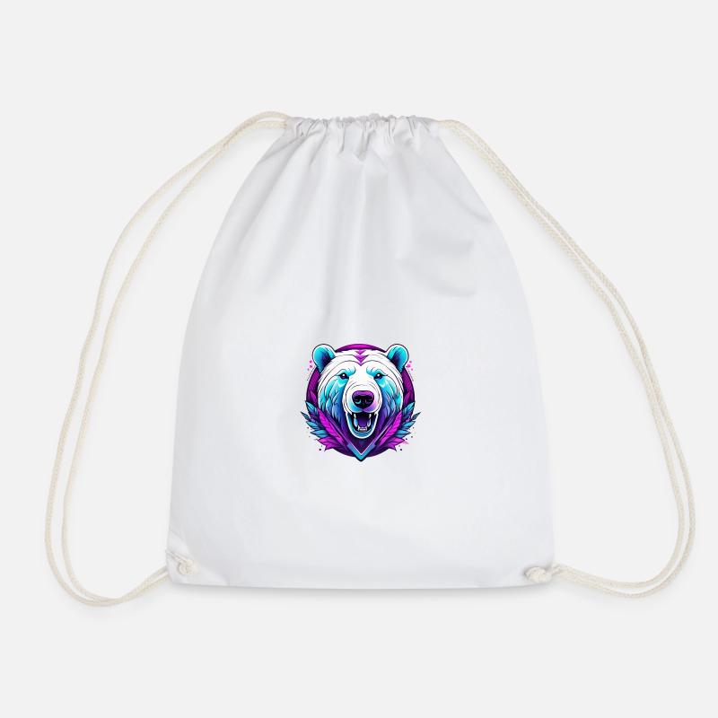 White Bear with Neon Accents - Drawstring Bag - white
