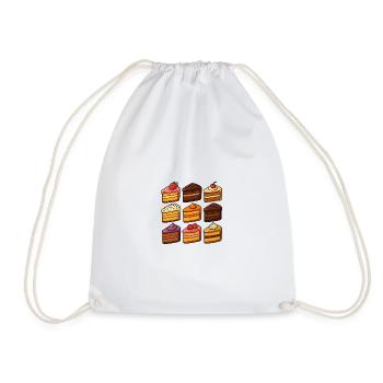 Nine hand-drawn kawaii-style cake slices - Drawstring Bag - white - Front